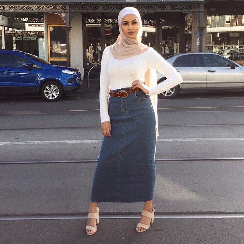 Arabic stretch denim bag hip skirt skirt Muslim women bottoms Turkish vacation shopping casual women skirt Islamic clothing