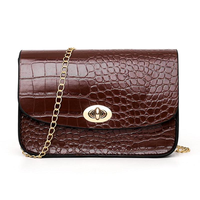 Simples jacaré de couro de crocodilo mini pequena mulher crossbody saco corrente mensageiro bolsa de ombro bolsas femininas: Marrom