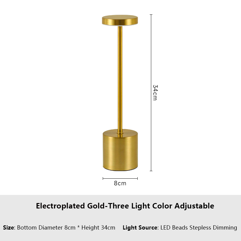 USB oplaadbare LED tafellamp aanraakschakelaar drie kleuren metalen bureaulamp bedlampje hotelbar slaapkamer decoratie nachtlampje: GRIJS