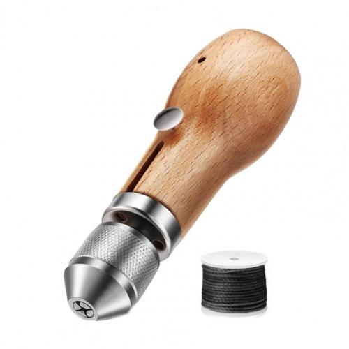 Leather Sewing Awl Hand-held fine workmanship Comfortable to Grip Wood Handle Stitching Awl Set for Thick Fabric: Black A