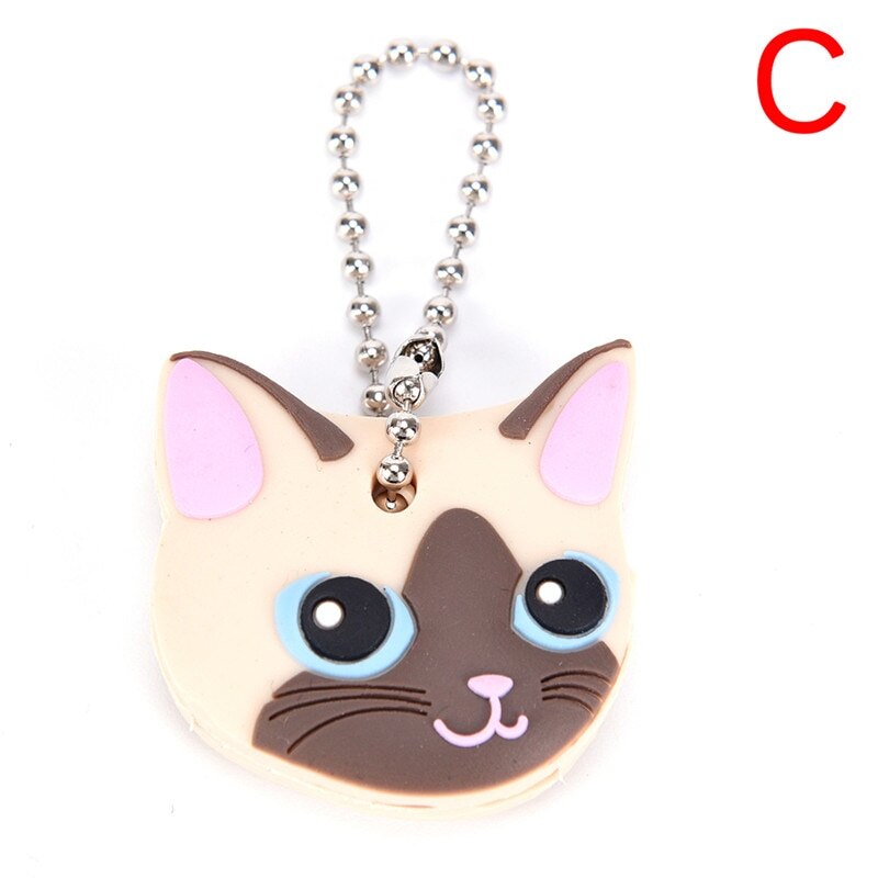 Siliconen sleutelhanger dop hoofddeksel sleutelhanger hoesje schelp kat hamster mopshond hond dieren vorm mooie sieraden: C