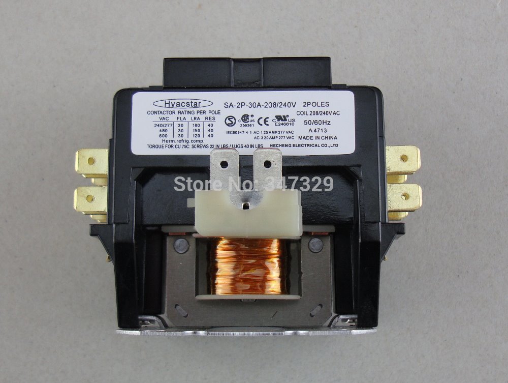 Hvacstar SA-2P-30A-208/240V Definite Purpose Contactor 2Poles 30FLA 208/240V AC Coil , DP Contactor, Air Conditioner Contactor