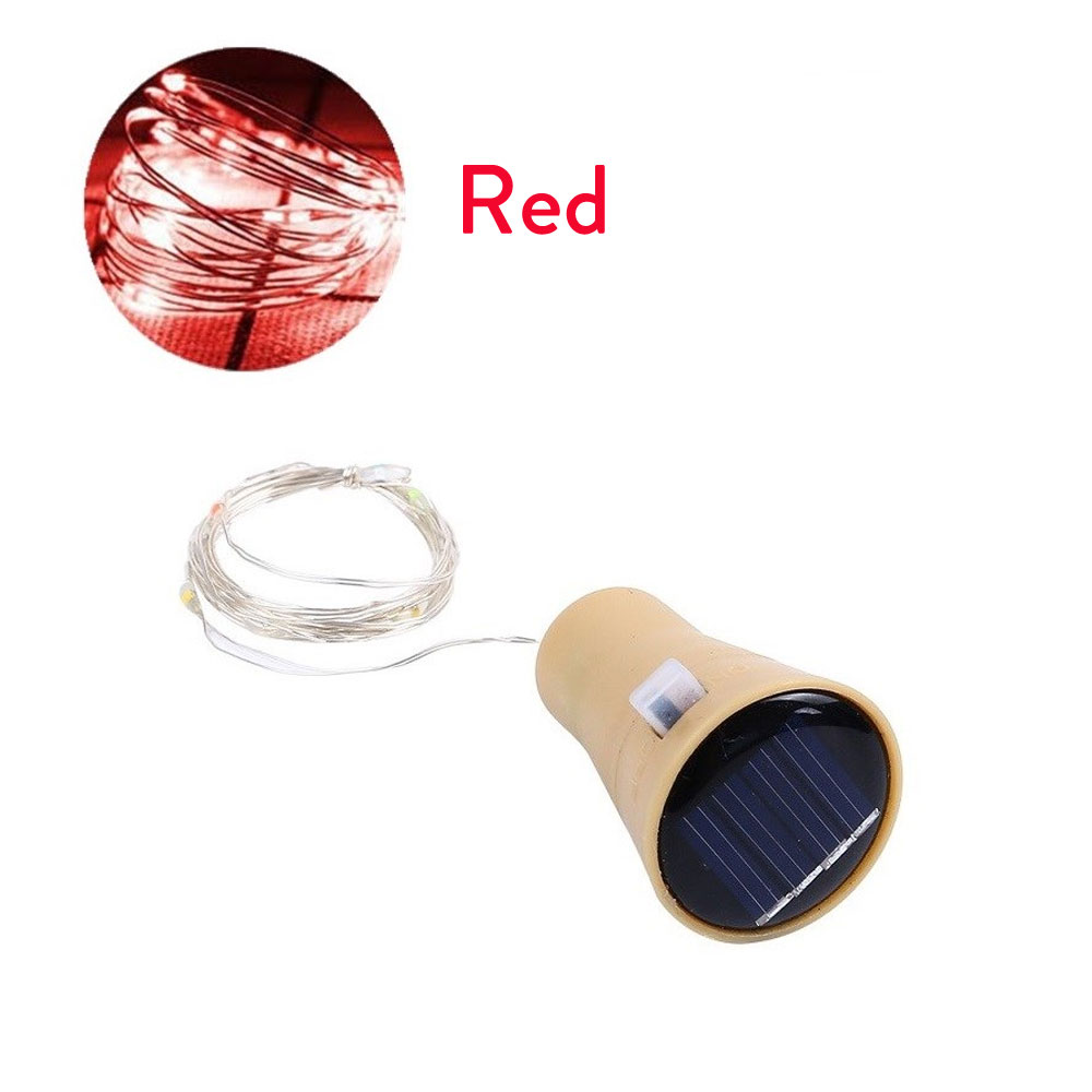 Botella de vino solar LED serie de luces Fairy lantern Home Garden fuente de alimentación durante las vacaciones de bodas 2M 202led decoración de lámparas de Navidad de corcho: Rojo / 0-5 W
