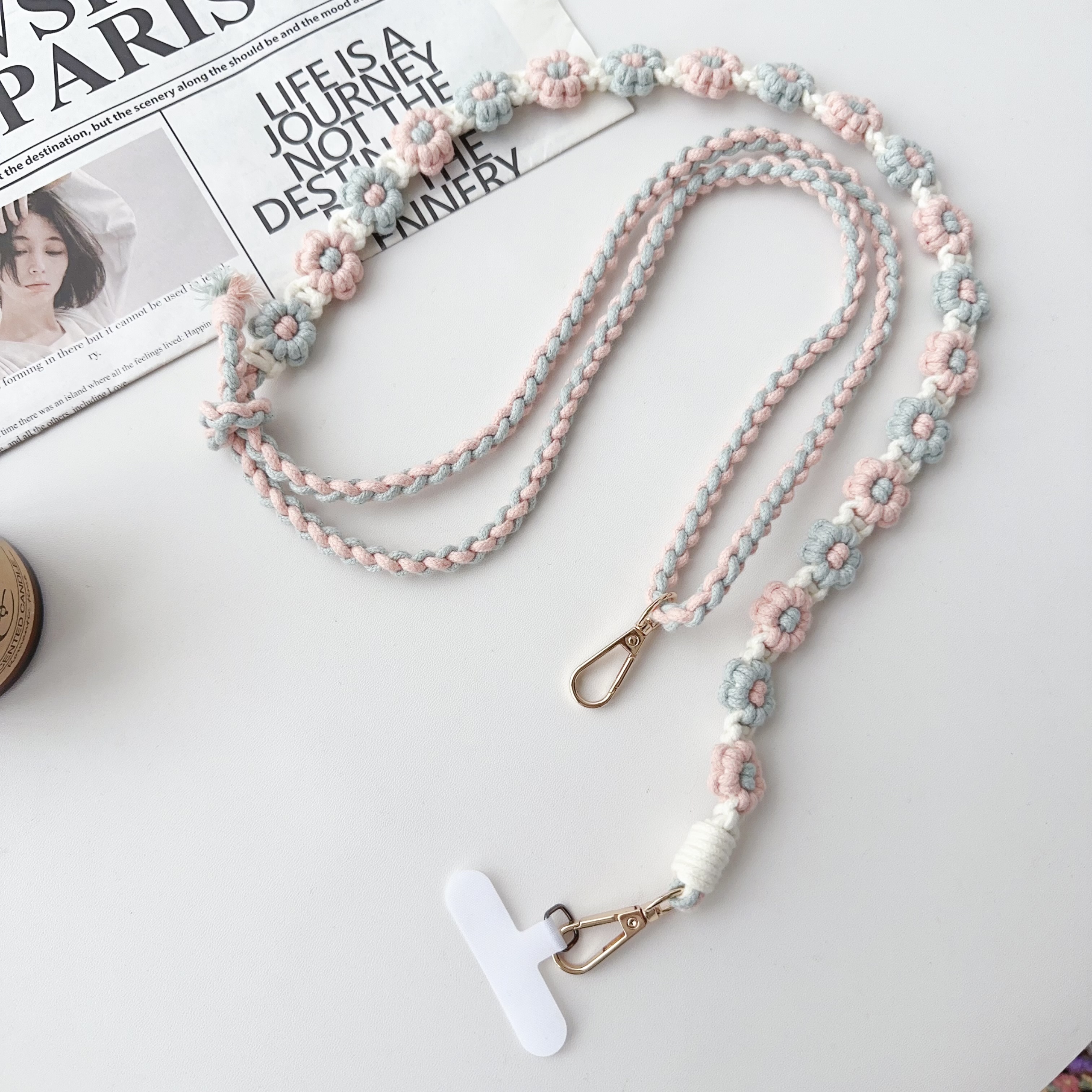 Handgemaakt Madeliefje Verstelbare Lengte Geweven Riem Universele Telefoonband Handgeweven Daisy Bloem Mobiele Telefoon Tas Cross-Body Lanyard: Blue / Green