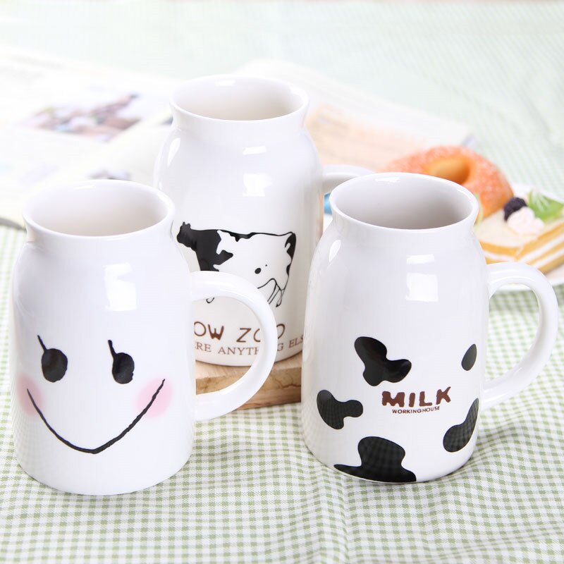 Cartoon Cute Cow Pattern Ceramic Coffee Mug Porcelain Couple Breakfast Milk Cup Retro Simple Office Teacup Drinkware