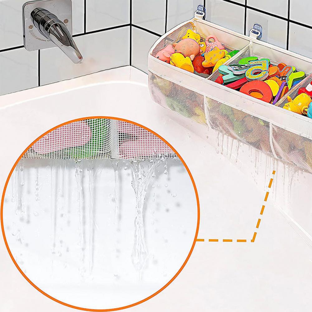 Sac de rangement de jouets de salle de bains, sac de rangement de jouets de bain à 3 compartiments de dessin animé, jouet de baignoire mural pratique pour salle de bain