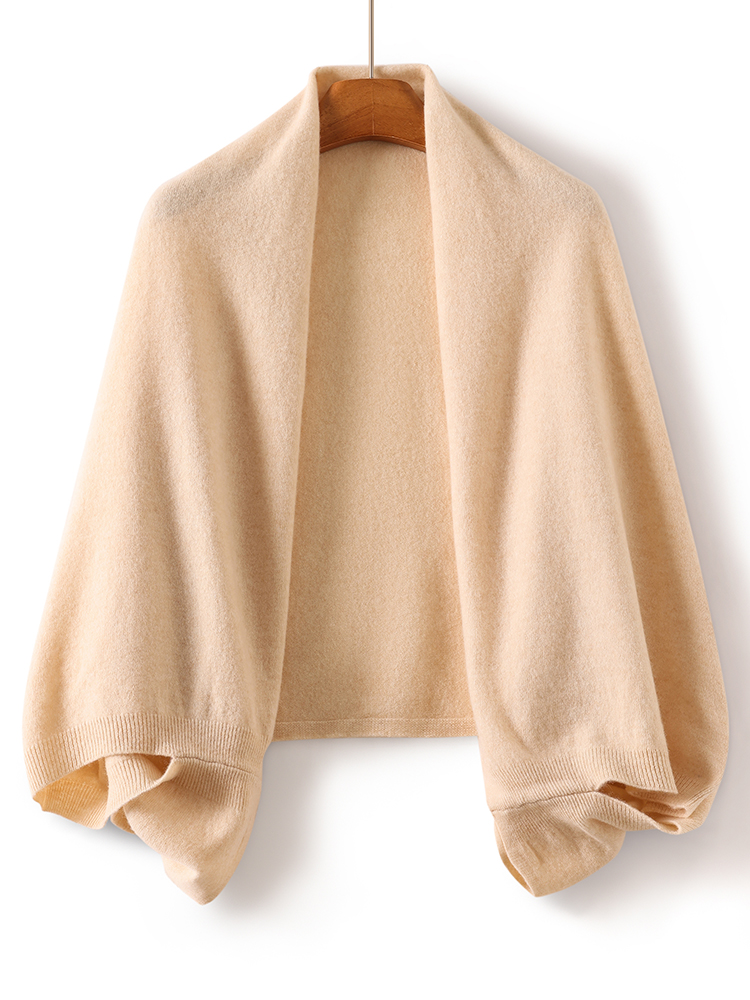 100%  ullsjal for kvinner, omslagsskjerf, to formål, strikket vårtilbehør, kappe, avslappet, myke skjerf, varme, koselige kapper: Beige