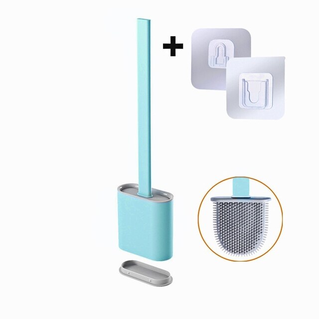 Muur Gemonteerde Siliconen Toiletborstel Met Houder Lekvrij Wc Borstel Borstels Gereedschap Set Voor Wc Badkamer Accessoires: Blue