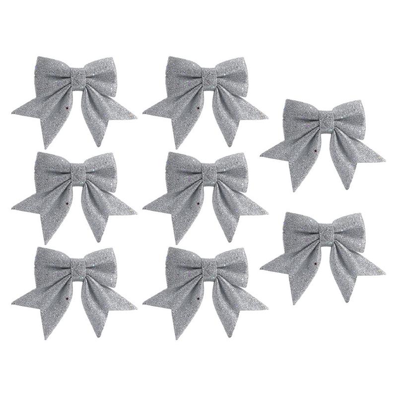 Lazos dorados de Navidad para árbol de Navidad, adornos de lazo, suministros para de Navidad, 8 Uds.: Plata