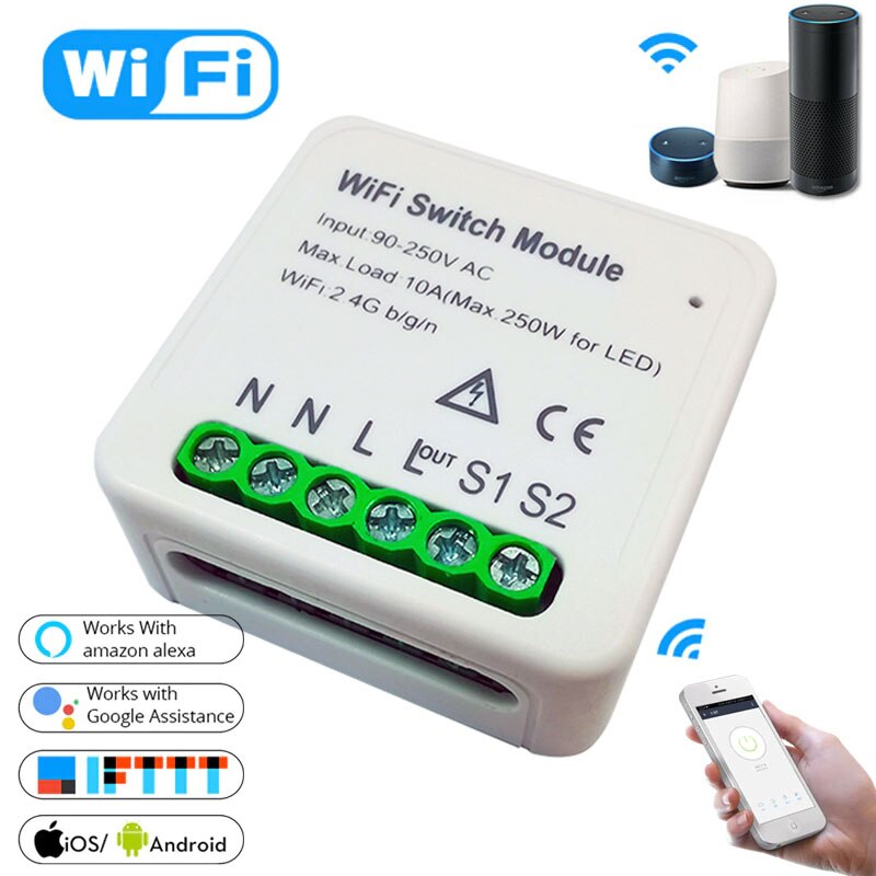 2- weg doe-het-zelf wifi slimme lichtschakelaar relaismodule smart home smart life/tuya app afstandsbediening werkt met alexa/google home