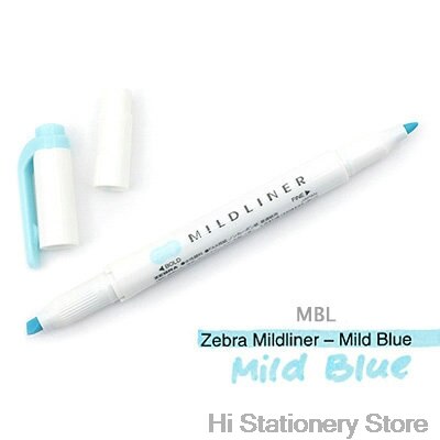 branded Zebra MildLiner Highlighter Marker Double-Sided Round Toe/Oblique Mild 15 Color for Choose Office and School Supply: Mild Blue 1PC