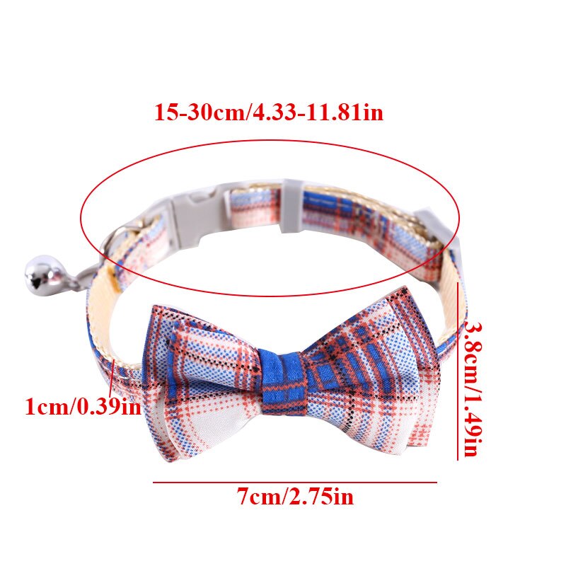Collar de gato con lazo a cuadros para perros, Lazo de algodón con campana, Collar de gatito con hebilla de seguridad, corbata de cuello ajustable, accesorios para gatos