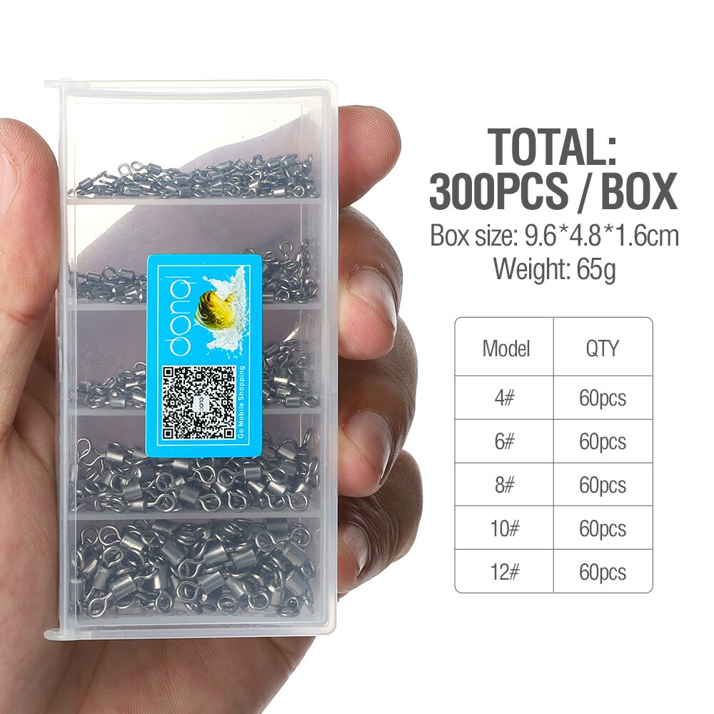 DONQL 200/500PCS Vissen Connector Set Ball Bearing Swivel Solid Ring Vissen Connector Barrel Rolling Swivel Lokken 4 #-12 #: 300psc