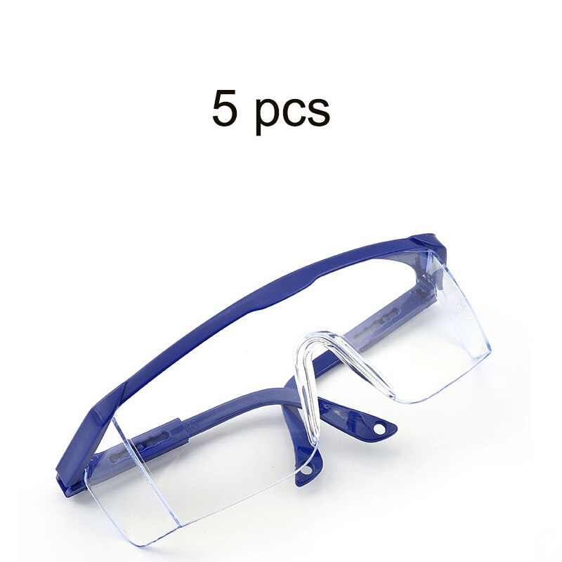 Beskyttende beskyttelsesbriller fungerer anti-støv anti-tåge vindtæt anti støv spyt gennemsigtige beskyttelsesbriller øjenbeskyttelse: Blå 5 stk
