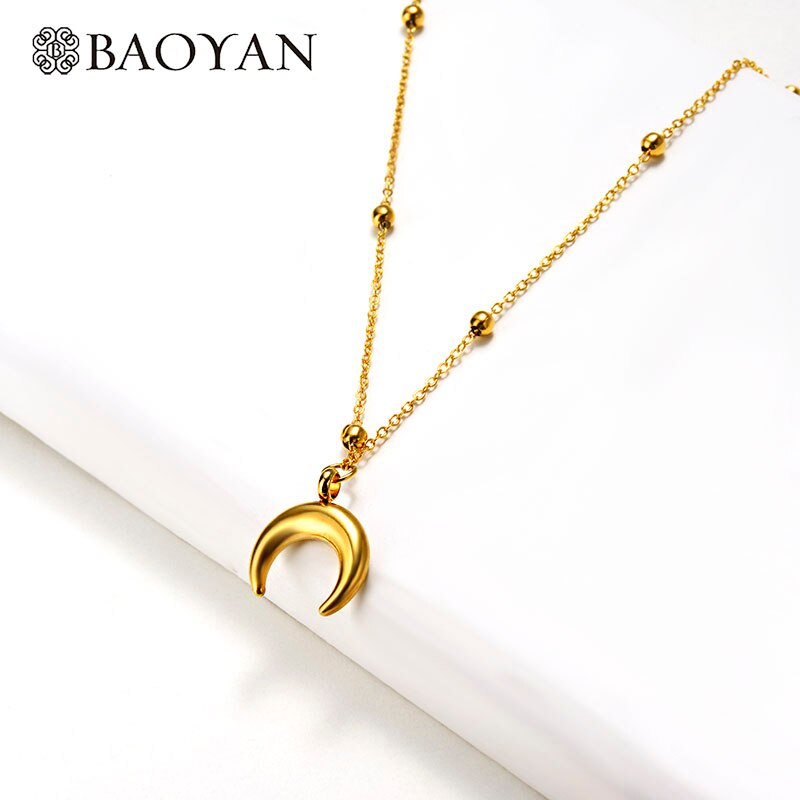 Baoyan Gold Crescent Mond Halsketten Modische Edelstahl Perle Kette Halsketten Einfache Goldene Horn Anhänger Halsketten Frauen