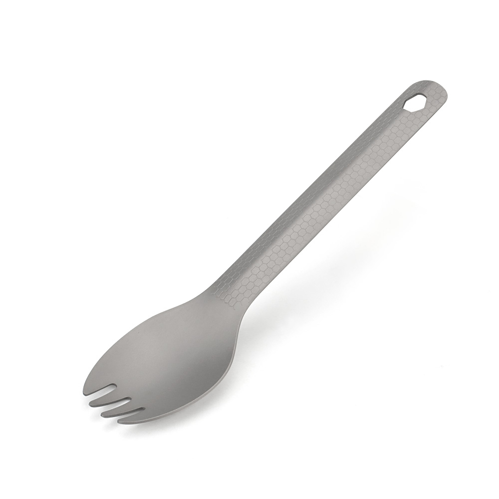 Titanium Legering Lepel Vork Diamant Patroon Picknick Gebruiksvoorwerp Outdoor Camping Food Vork Lepel Reis Tafelgerei: Geel