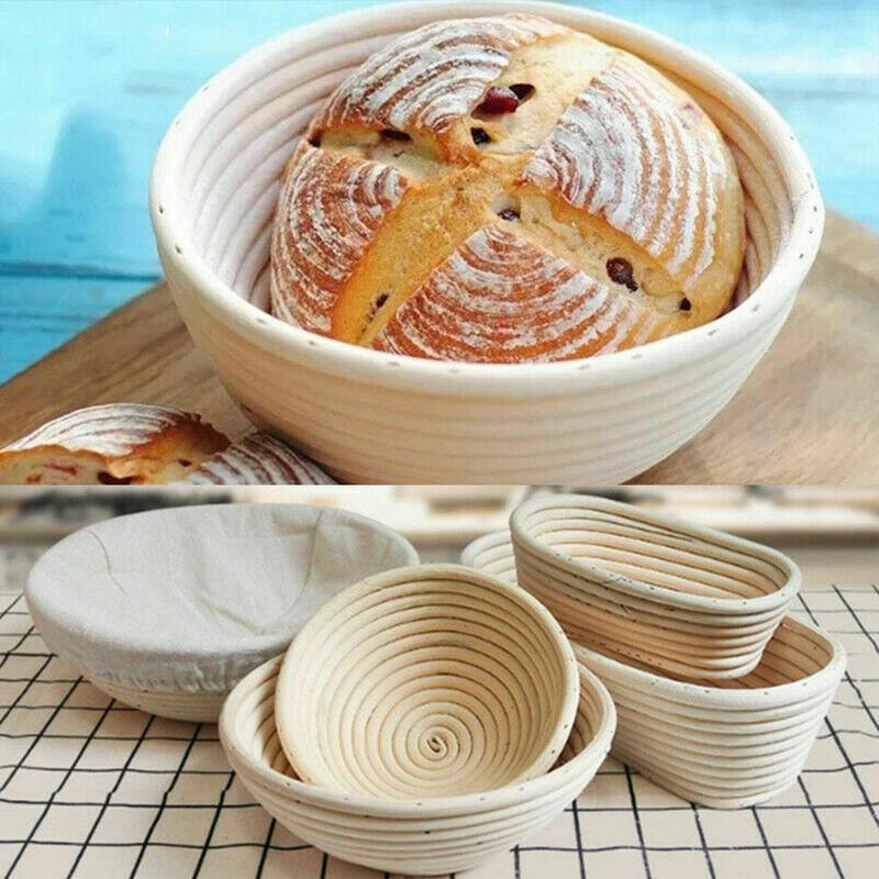 Cuenco de mimbre fermentado para cocina, cesta de pan de forma redonda, cesta de ratán para pan, herramientas de panadería