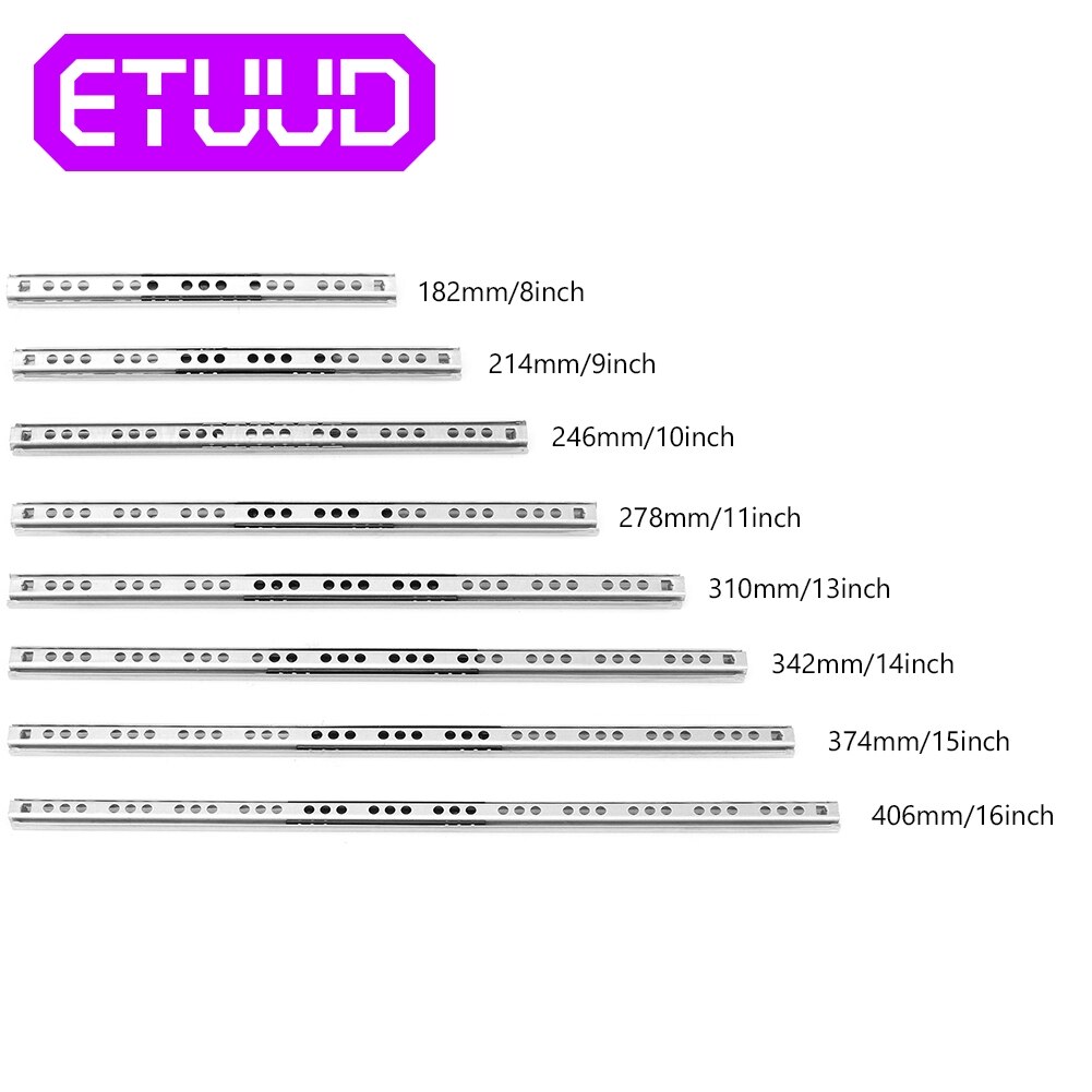 2Pcs 8"-16" Ball Bearing Drawer Slides Steel Ball Bearing Slides Keyboard Cabinet Cupboard Drawer Runners For Furniture Slide