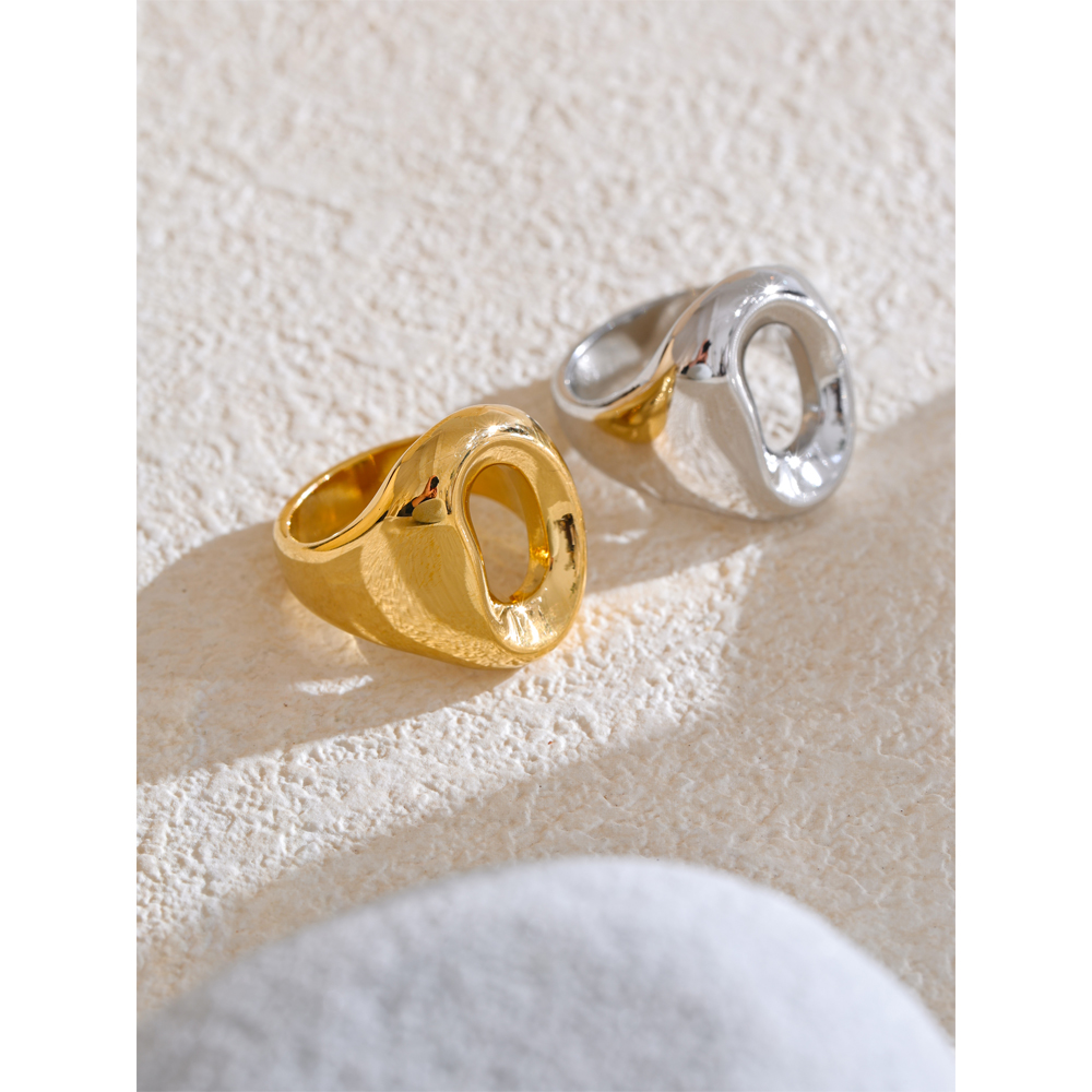 Yhpup Geometrisk Ihålig Ring Rostfritt Stål - Guld / Platina / Svart / Vit