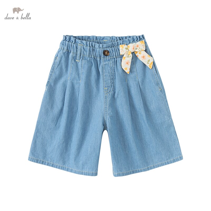 • Dave bella estate 5Y-13Y bambini ragazze moda fiocco tasche solide pantaloni boutique per bambini pantaloni casual al polpaccio