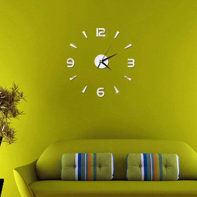 3d doe-het-zelf wandklokken van kwarts voor thuisdecoratie, horloges, woonkamer, acryl spiegelstickers, zilver