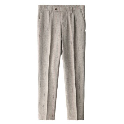 Heren gestreepte casual broek slim british business kleur gestreept borduurwerk kleine broek heren trendy broek: Khaki / 31