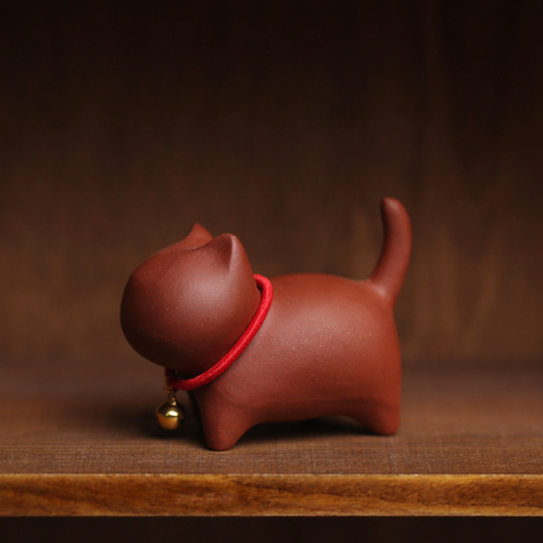 Chinese ru kiln kitten cute tea pet figures small decoration ceramic ornaments tea ceremony zen pen holder holder cat: zhu mud