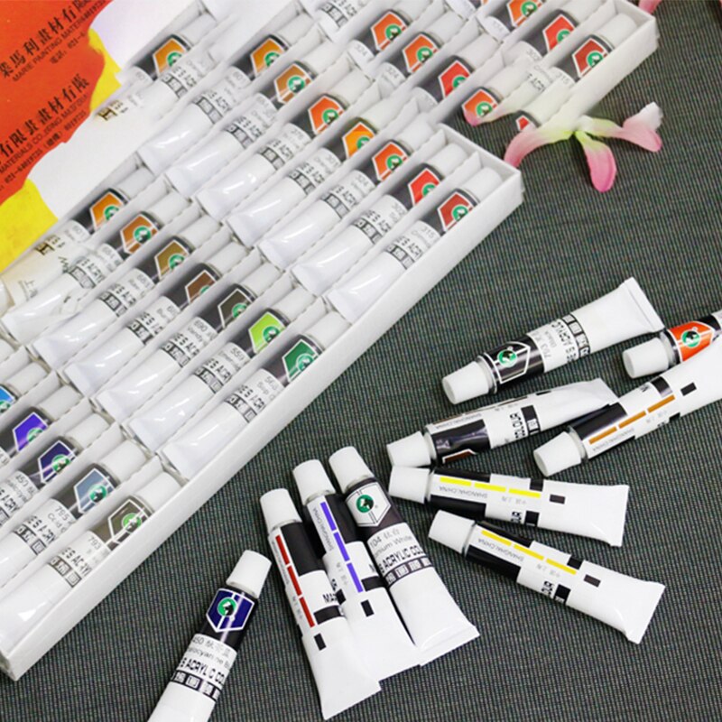 Marie-Juego de pinturas acrílicas para principiantes, 12/18/24/36 colores, 12ml, pintados a mano, para pared/Piedra/guijarro/textil/camiseta/pigmento para zapatos DIY