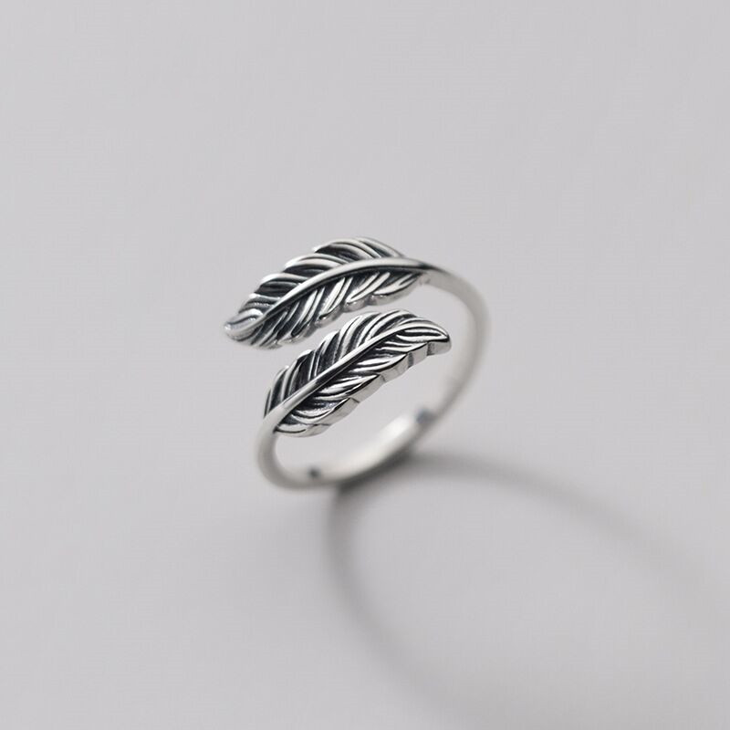 Anelli regolabili con piume in argento sterling 925 per le donne Accessori per gioielli di qualità di lusso da sposa vintage con