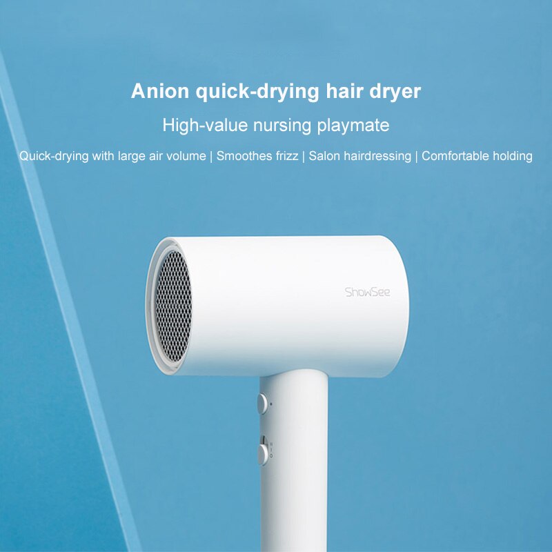 SHOWSEE A1-W Anion Hair Dryer Negative Ion hair care Professinal Quick Dry Home 1800W Portable Hairdryer Diffuser