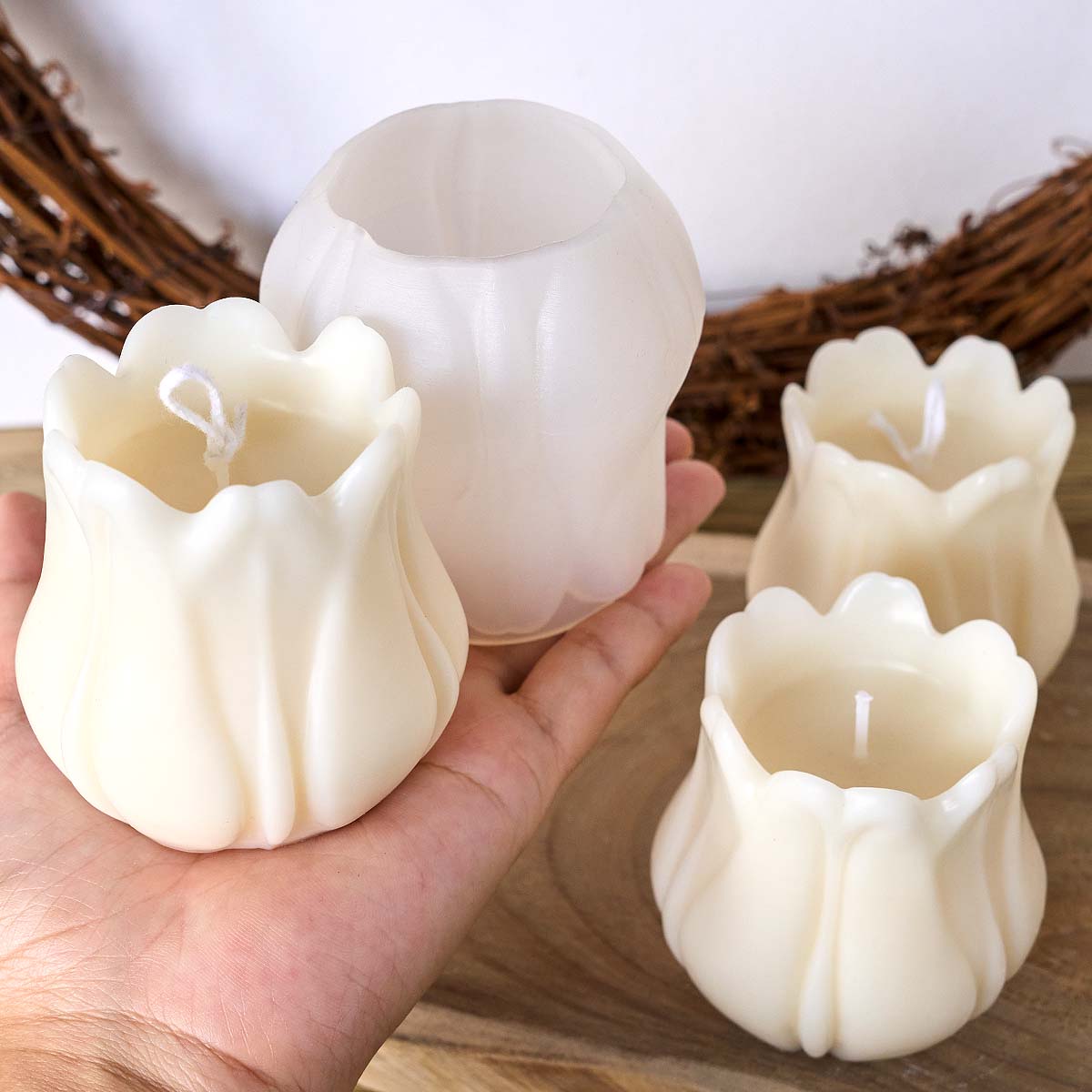 Candelabro de Corolla de tulipán, molde de silicona DIY con forma de flor, adorno, vela, manualidades, fabricación de jabón, yeso, moldes de fundición de resina, decoración del hogar