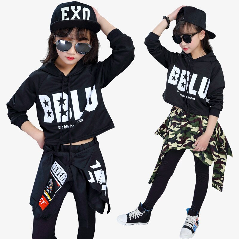 Kids Street Dance Hip Hop Dance Clothing Girls Ballroom Jazz Dance Costume Children Crop Tops+Pants Skirts 2 Piece Sets