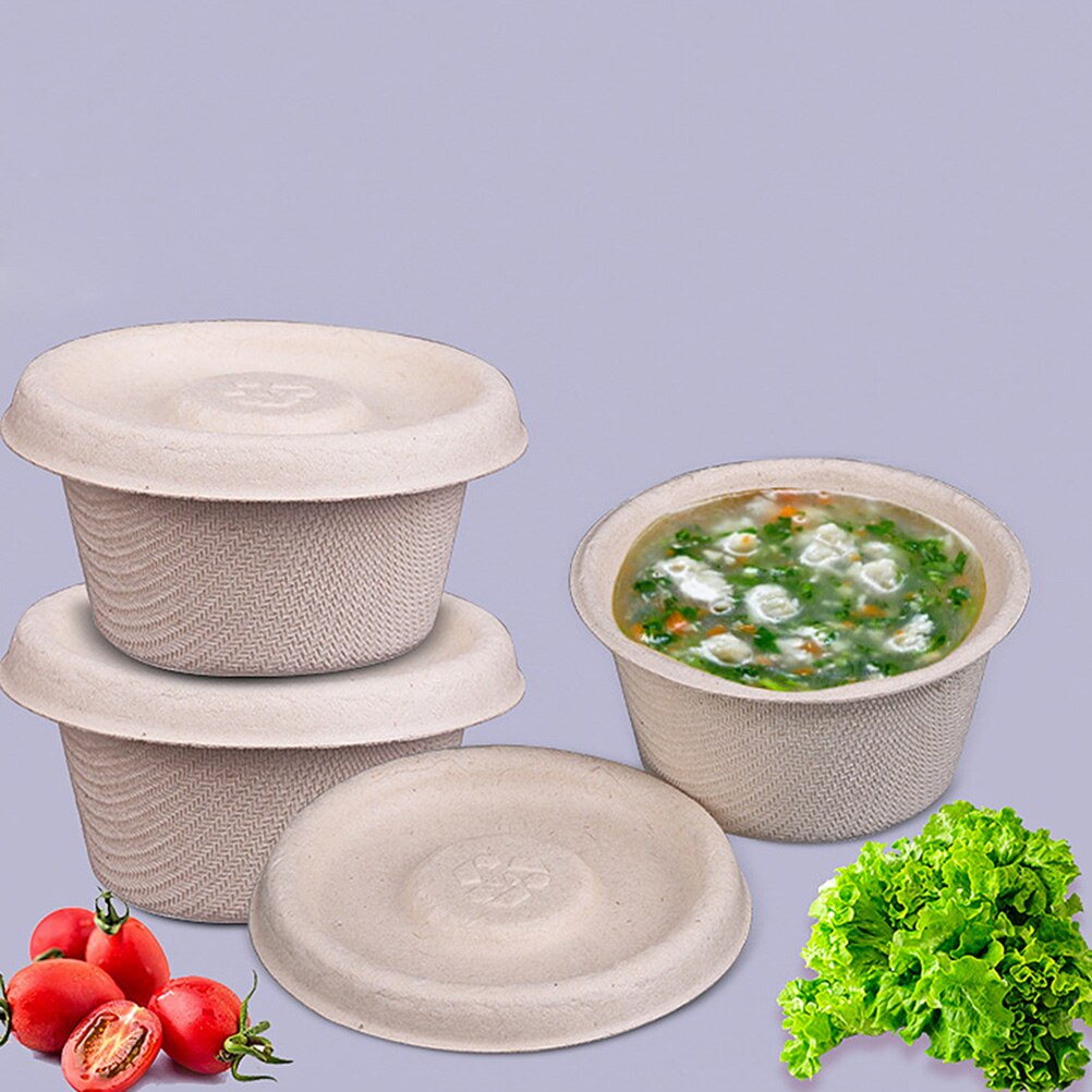 50pcs 2oz Disposable Condiment Cups Degradable Paper Salad Takeout Box Eco-friendly Doggy Boxes with Paper Lid