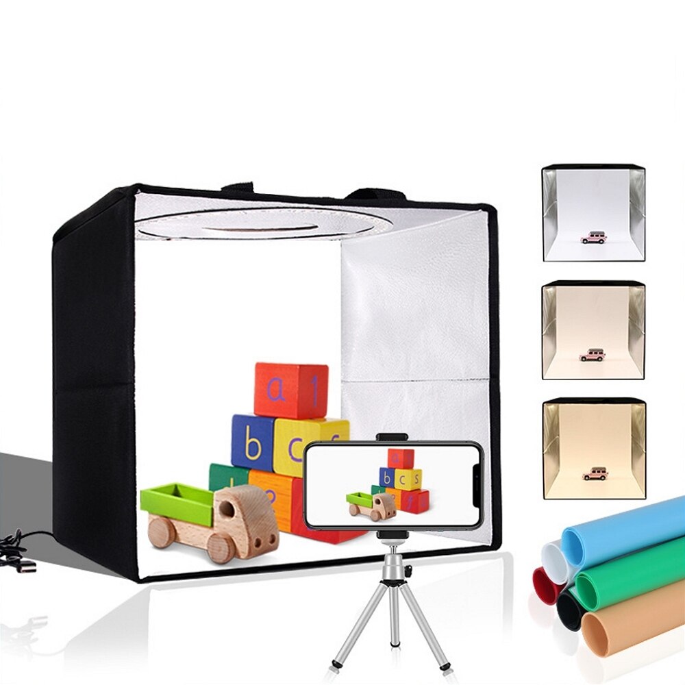 30cm Photo Studio Light Box Mini Led LightBox Dimmable Softbox Photography Shooting Tent Kit 6 Color Backdrops for Small Items
