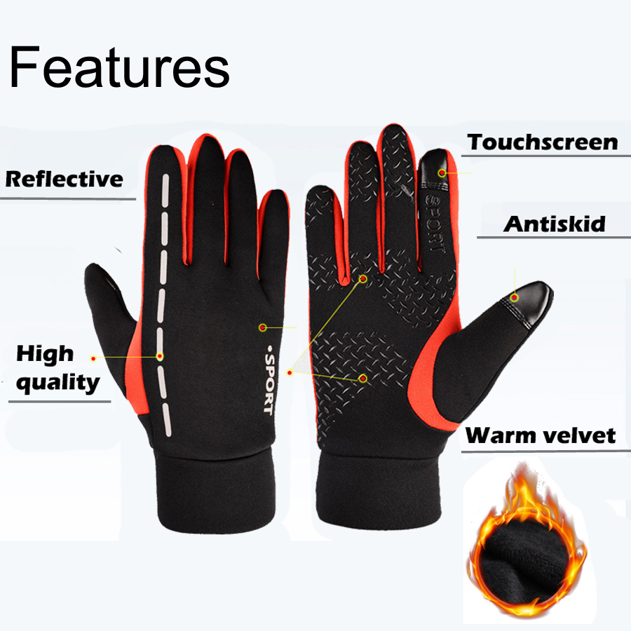 Running Gloves Waterproof Men Women Ladies Warm Fleece Winter Run Gloves Outdoor Sport Touch Screen Fitness Hiking Gloves
