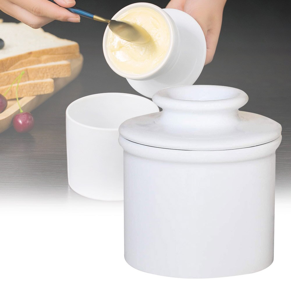 Comptoir de cuisine de chaleur réfrigérateur ménage multifonctionnel beurrier avec couvercle porcelaine gardien couvert beurre conteneur: WHITE
