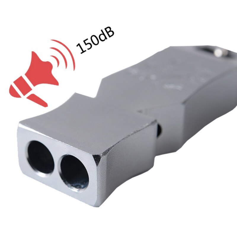 Sifflet à chaîne de survie d'urgence en alliage d'aluminium, Double tuyau 150db, haut décibel, pour Camping et randonnée