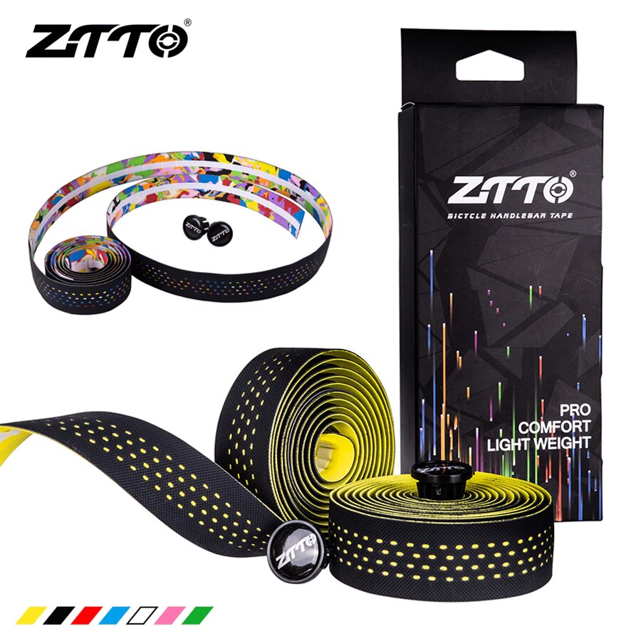 ZTTO-Cinta adhesiva antivibración, de , para Barra de bicicleta de carretera, EVA PU, con revestimiento colorido y 2 tapones
