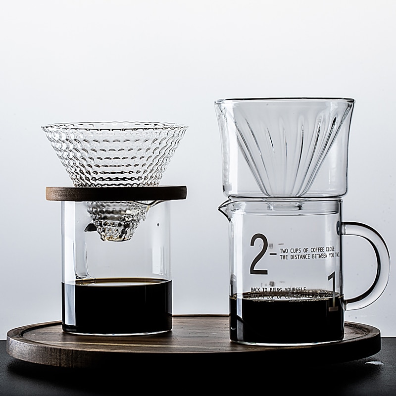 1-2 Cups Coffee Filter Set V60 Glass Coffee Dripper Coffee Sharing Pot Brew Coffee Filter Funnel Reusable Coffee Jug