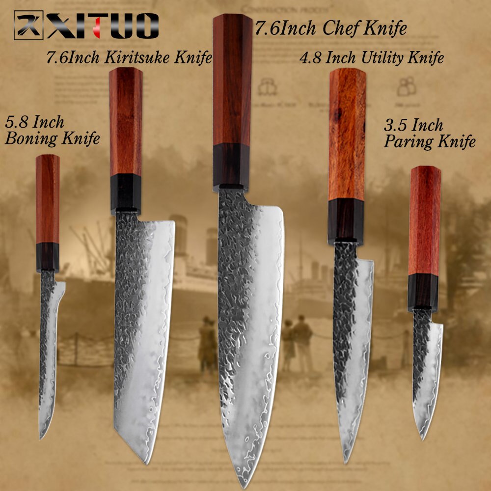 XITUO Kitchen Chef Knife Three-layer Steel Handmade Forged Sharp Cleaver Kiritsuke Boning Santoku Paring Knives Cooking Tools