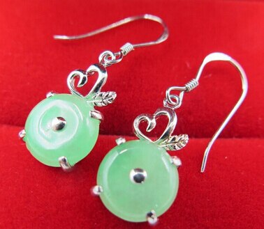 Fine Classic 925 Sterling Genuine Natural stone Jaders Beautiful Circle Earring Lovely Fine Nobility Women&#39;s Earrings