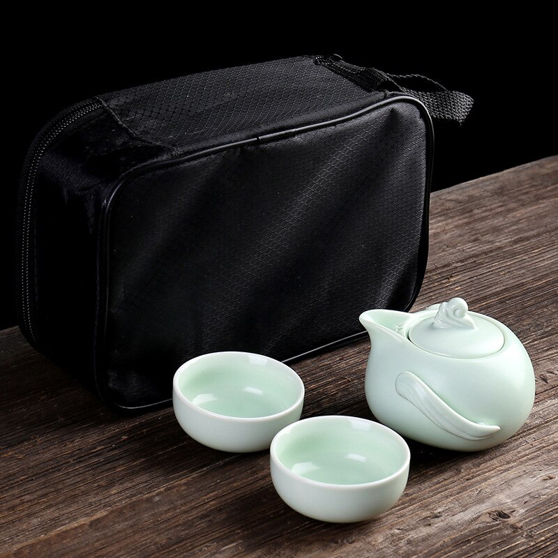 Juego de té chino de viaje, tetera de cerámica portátil de Kung Fu, tazas de té de porcelana, bolsa de té para ceremonia: Gris oscuro
