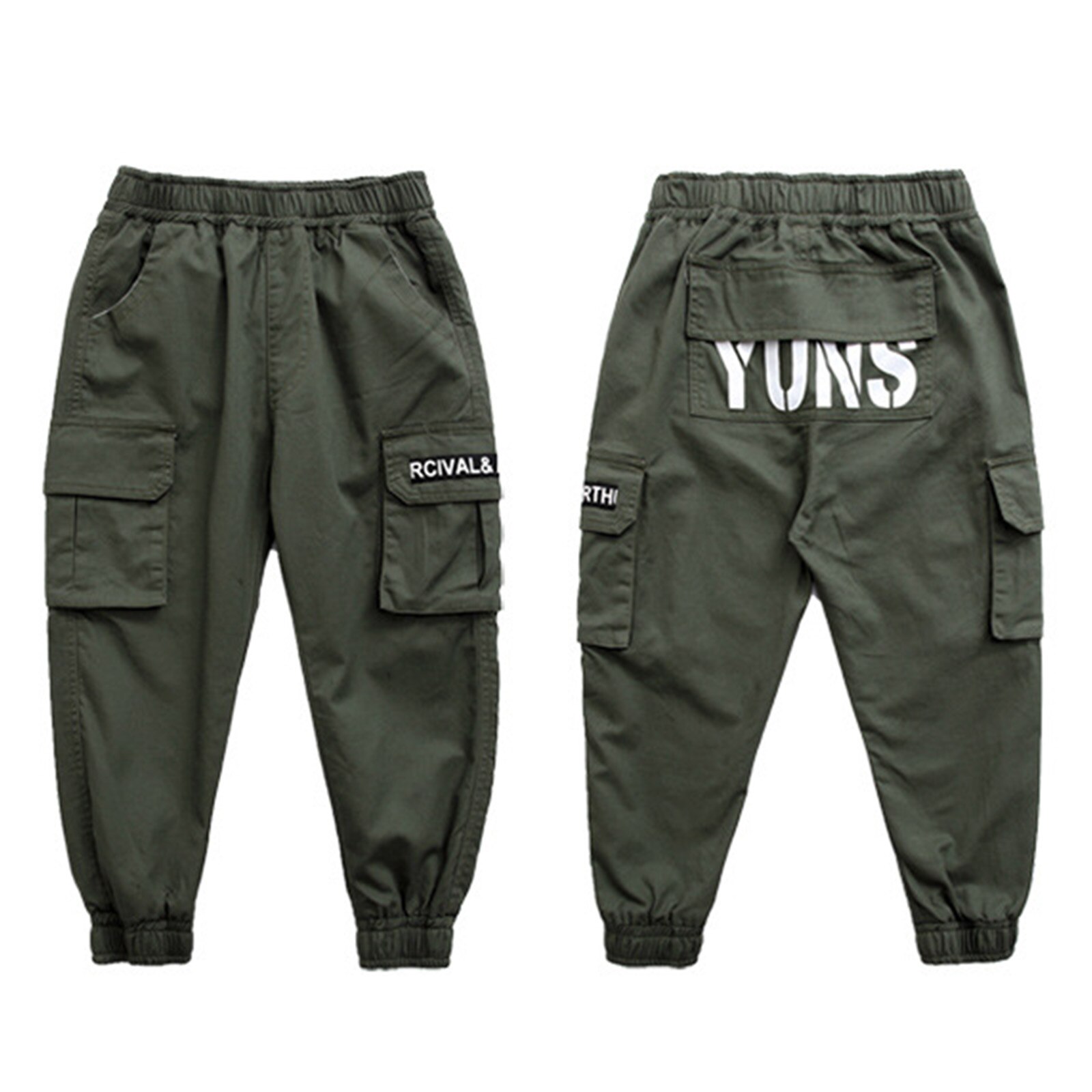 Kids Boys Cargo Pants Elastic Waistband Big Flap Pockets Trousers with Letter Print Loose Cargo Joggers for Daily Wear: Army Green / 120