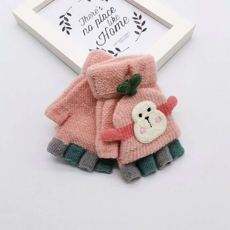 Winter Warm Toddlers Baby Boy Girls Kids Gloves Thick Fur Cartoon Monkey Gloves: Pink