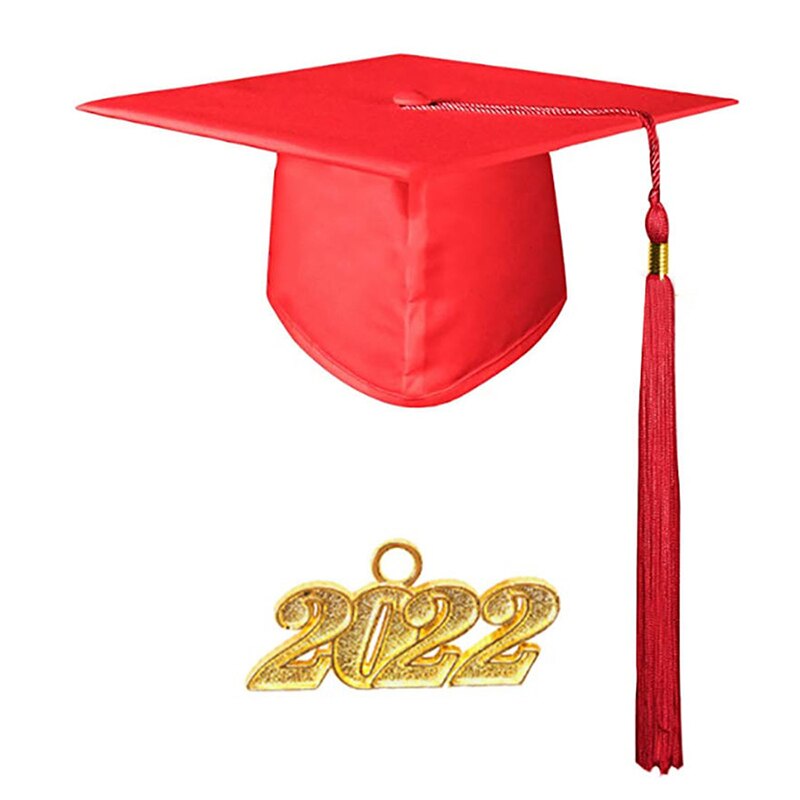 2022 Adult Bachelor Graduation Cap Unisex Decorative Polyester Adult Graduation Tassel Cap for Bachelor: red