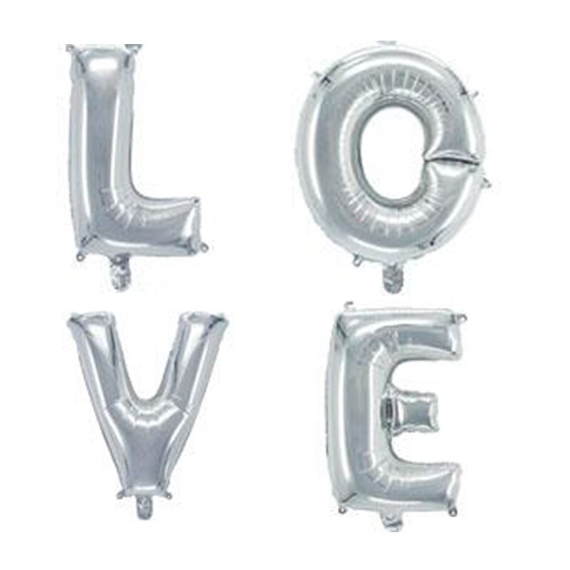 4 stk brev kærlighedsballoner valentinsdag tillykke med fødselsdagen kæreste bryllup jubilæum dekoration folie aluminium ballon: Sølv kærlighed / 32 tommer ballon