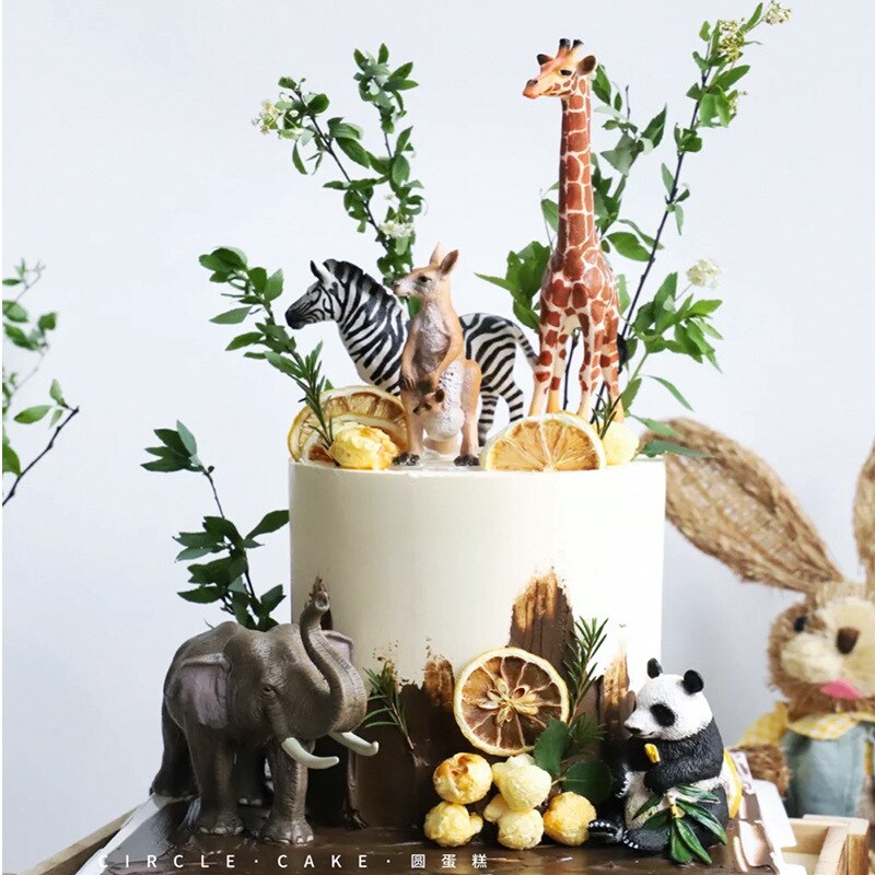Safari Animals Cake Decor Simulation Elephant Kangaroo Panda Wild One Jungle Safari Cake Topper Happy Birthday Party Decor