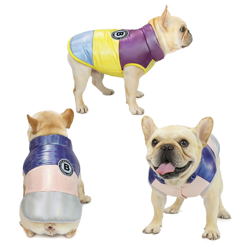 Vinter hundkläder ärmlös hundkappa tricolor tjock varm bomullsväst hundjacka fransk bulldog york ropa para perro