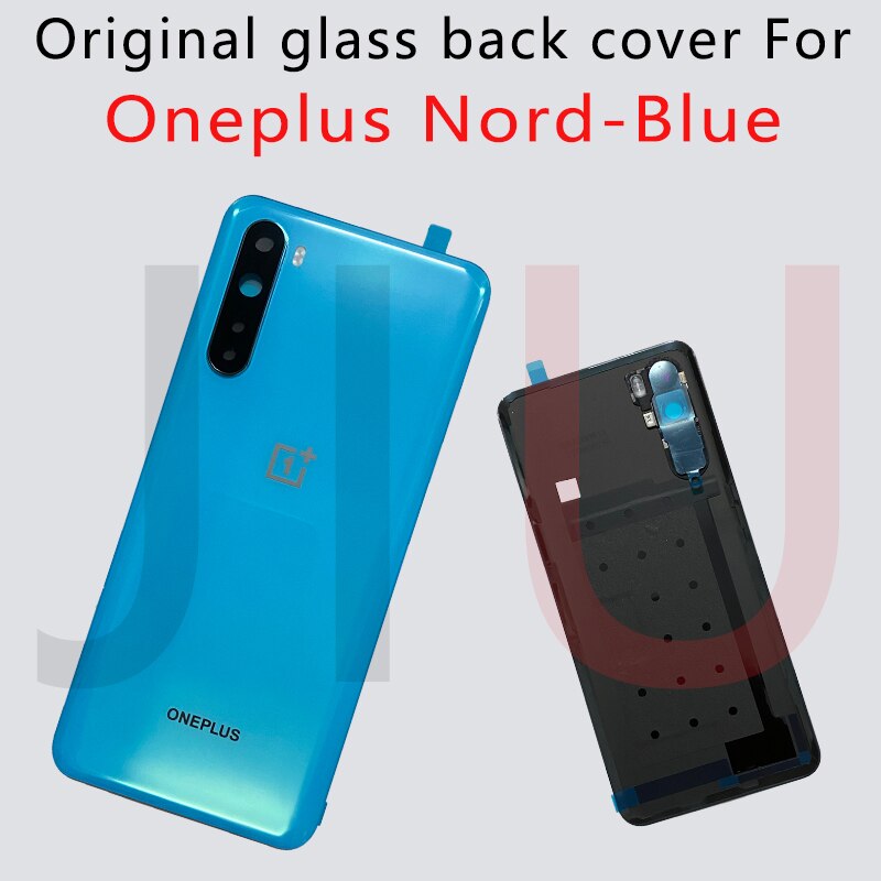 100% Voor Oneplus Nord Batterij Cover Back Glass Rear Deur Behuizing Case Back Panel Batterij Cover Met Lijm Oneplus nord: wite lens Blue