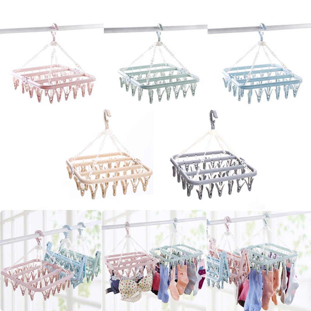 32 Pegs Flexible Washing Laundry Dryer Hanging Rack Underwear In/outdoor Socks Folding Multifunctional Hanger